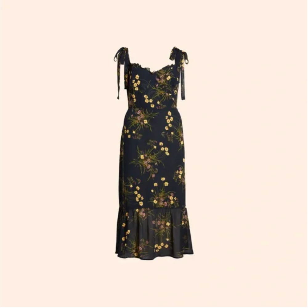 Reformation Navy Floral Midi Dress with Yellow & Green Accents - Picture 2 of 13